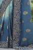 Charming Sea Green Thread Embroidery Organza Silk Function Wear Saree