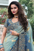 Charming Sea Green Thread Embroidery Organza Silk Function Wear Saree