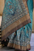 Amazing Teal Blue Digital Print Silk Event Wear Saree With Blouse