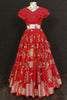 Beautiful Red Thread Embroidered Georgette Crop Top Lehenga