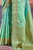 Wonderful Sea Green Digital Print Satin Wedding Wear Saree