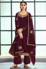 Mesmerizing Maroon Embroidered Georgette Palazzo Suit With Dupatta