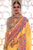 Bewitching Yellow Floral Printed Silk Haldi Wear Saree With Blouse