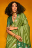 Unique Olive Green Zari Weaving Silk Mehendi Wear Saree With Blouse