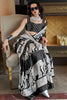 Captivating Black Kalamkari Print Satin Traditional Saree With Blouse