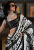 Captivating Black Kalamkari Print Satin Traditional Saree With Blouse