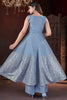 Fabulous Dusty Blue Foil Printed Silk Traditional Palazzo Suit