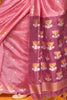 Alluring Dusty Pink Zari Weaving Silk Function Wear Saree With Blouse