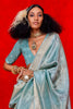 Pretty Blue Zari Weaving Silk Function Wear Saree With Blouse