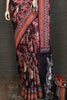 Captivating Black Printed Linen Traditional Saree With Blouse