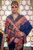 Adorable Navy Blue Floral Printed Silk Event Wear Saree With Blouse