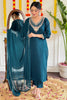 Bewitching Teal Blue Embroidered Viscose Pant Suit With Dupatta