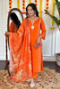 Beautiful Orange Embroidered Viscose Festival Wear Pant Suit