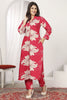 Lovely Red Floral Printed Rayon Casual Wear Kurti With Pant