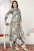 Captivating Grey Floral Printed Rayon Event Wear Kurti With Pant