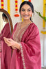 Captivating Dark Pink Embroidered Viscose Pant Suit With Dupatta
