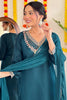 Bewitching Teal Blue Embroidered Viscose Pant Suit With Dupatta