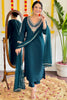 Bewitching Teal Blue Embroidered Viscose Pant Suit With Dupatta