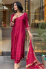 Marvelous Maroon Embroidered Silk Traditional Pant Suit With Dupatta