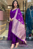 Awesome Purple Embroidered Silk Function Wear Pant Suit With Dupatta