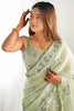 Attractive Pista Green Embroidered Organza Festival Wear Saree