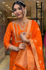 Delightful Orange Embroidered Viscose Traditional Pant Suit