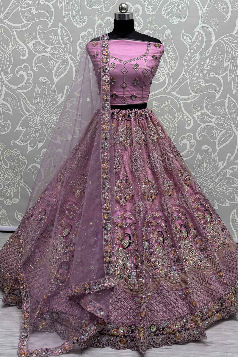 Pure Butterfly Net Pink Sequins Work Lehenga Choli main image 1