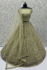 Attractive Pista Green Thread Work Net Engagement Wear Lehenga Choli