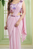 Enchanting Baby Pink Sequin Lycra Readymade Party Wear Saree