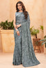 Awesome Grey Color Sequins Georgette Cocktail Wear Saree With Blouse