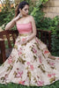 Bewitching Off-White Floral Printed Satin Lehenga With Crop Top