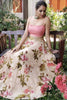 Bewitching Off-White Floral Printed Satin Lehenga With Crop Top