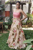 Bewitching Off-White Floral Printed Satin Lehenga With Crop Top