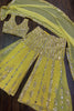 Pretty Yellow Paper Mirror Work Crop Top Sharara With Dupatta
