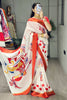Astonishing White Printed Silk Festival Wear Saree With Blouse