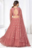 Astonishing Dusty Pink Thread Work Net Engagement Wear Lehenga Choli