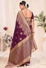 Fabulous Wine Zari Weaving Banarasi Silk Wedding Saree With Blouse