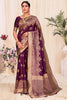 Fabulous Wine Zari Weaving Banarasi Silk Wedding Saree With Blouse