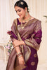 Fabulous Wine Zari Weaving Banarasi Silk Wedding Saree With Blouse