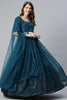 Tantalizing Teal Blue Embroidered Net Reception Wear Lehenga Choli