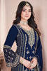 Beautiful Navy-Blue Embroidered Georgette Festival Wear Pant Suit