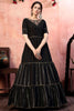 Amazing Black Thread Work Silk Reception Wear Gown