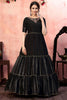 Amazing Black Thread Work Silk Reception Wear Gown