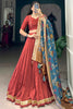 Endearing Red Lace Work Chinon Silk Traditional Lehenga Choli