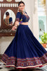 Mesmerizing Navy Blue Printed Tussar Silk Navratri Wear Lehenga Choli