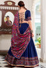 Mesmerizing Navy Blue Printed Tussar Silk Navratri Wear Lehenga Choli