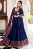 Mesmerizing Navy Blue Printed Tussar Silk Navratri Wear Lehenga Choli