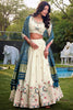 Fascinating Cream Thread Work Lehenga Choli With Gaji Silk Dupatta