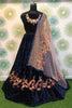Charming Navy Blue Thread Embroidered Velvet Designer Lehenga Choli