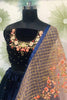 Charming Navy Blue Thread Embroidered Velvet Designer Lehenga Choli